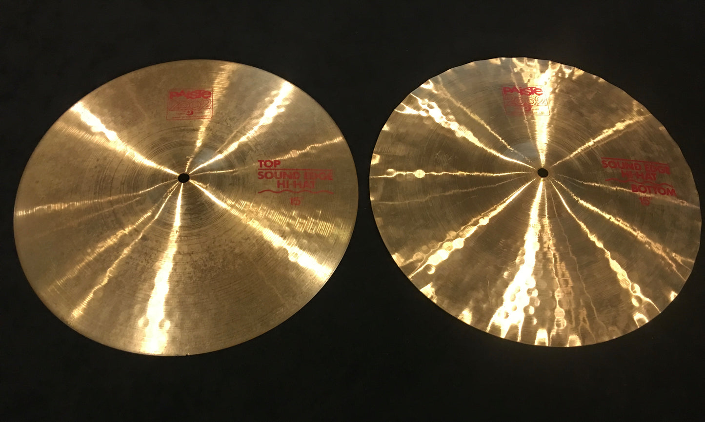15" Vintage 1982 Paiste 2002 Sound Edge Red Label Hi Hat Pair 1106g/1226g #476
