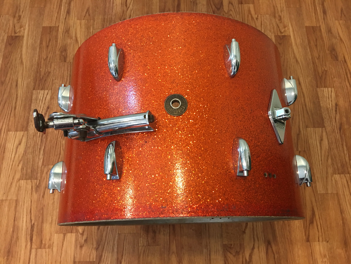 1960s Gretsch Round Badge 14"x20" Progressive Jazz Tangerine Sparkle Bass Drum