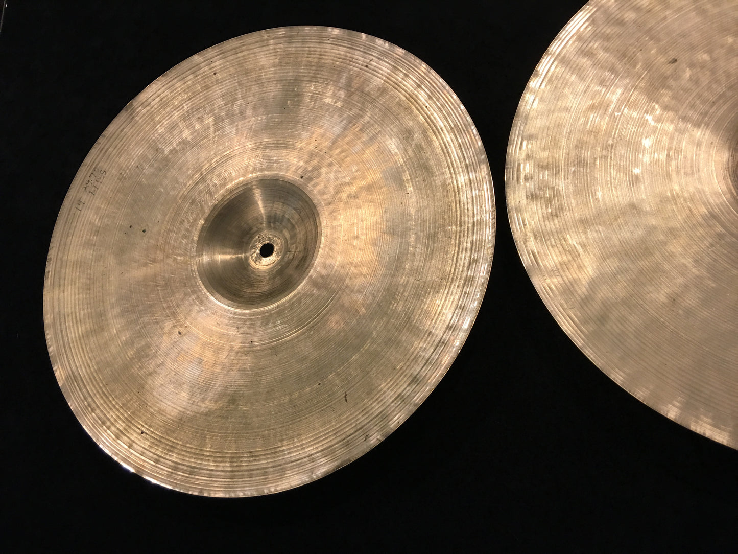 14" Zildjian A early '50s Trans Stamp Hi Hat Cymbal Pair 618/692g #497
