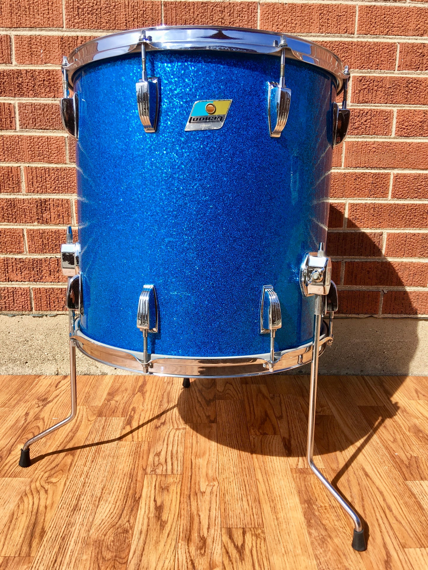 1970s Ludwig Keystone 16X16 3 Ply Super Classic Floor Tom Blue Sparkle