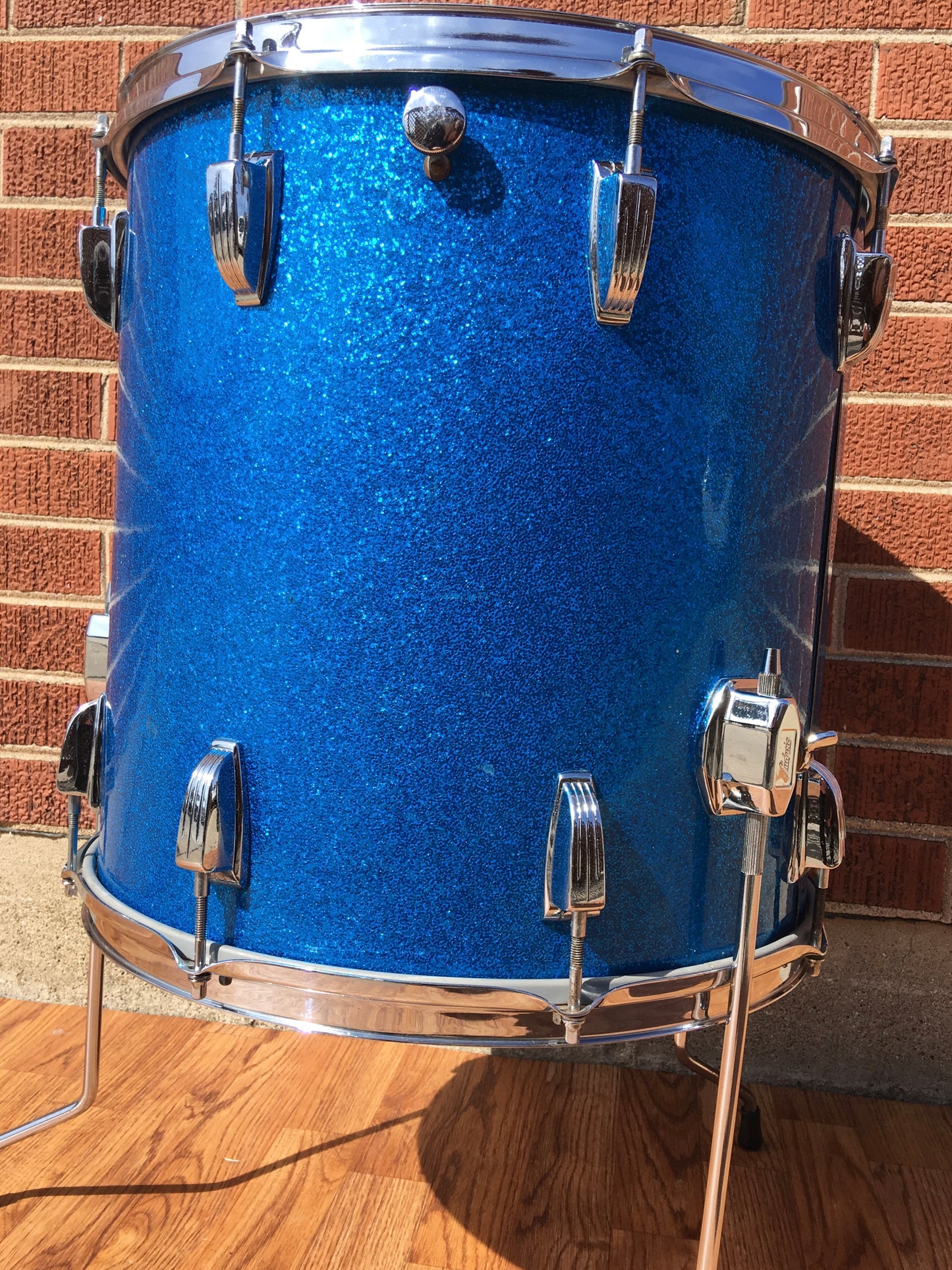 1970s Ludwig Keystone 16X16 3 Ply Super Classic Floor Tom Blue Sparkle