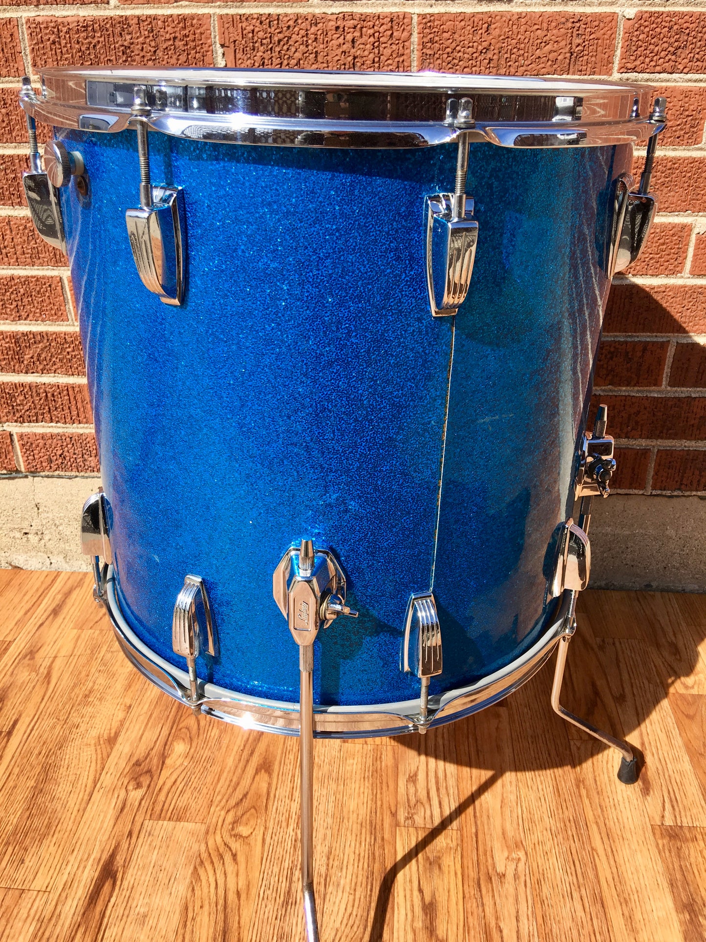 1970s Ludwig Keystone 16X16 3 Ply Super Classic Floor Tom Blue Sparkle