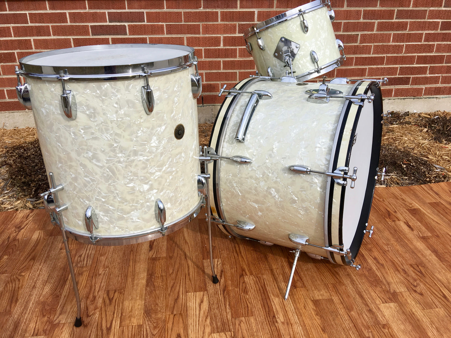 1954 Gretsch BroadKaster "Name Band" White Marine Pearl Drum Set w/ 6.5x14 Gladstone Snare Drum *Time Capsule*