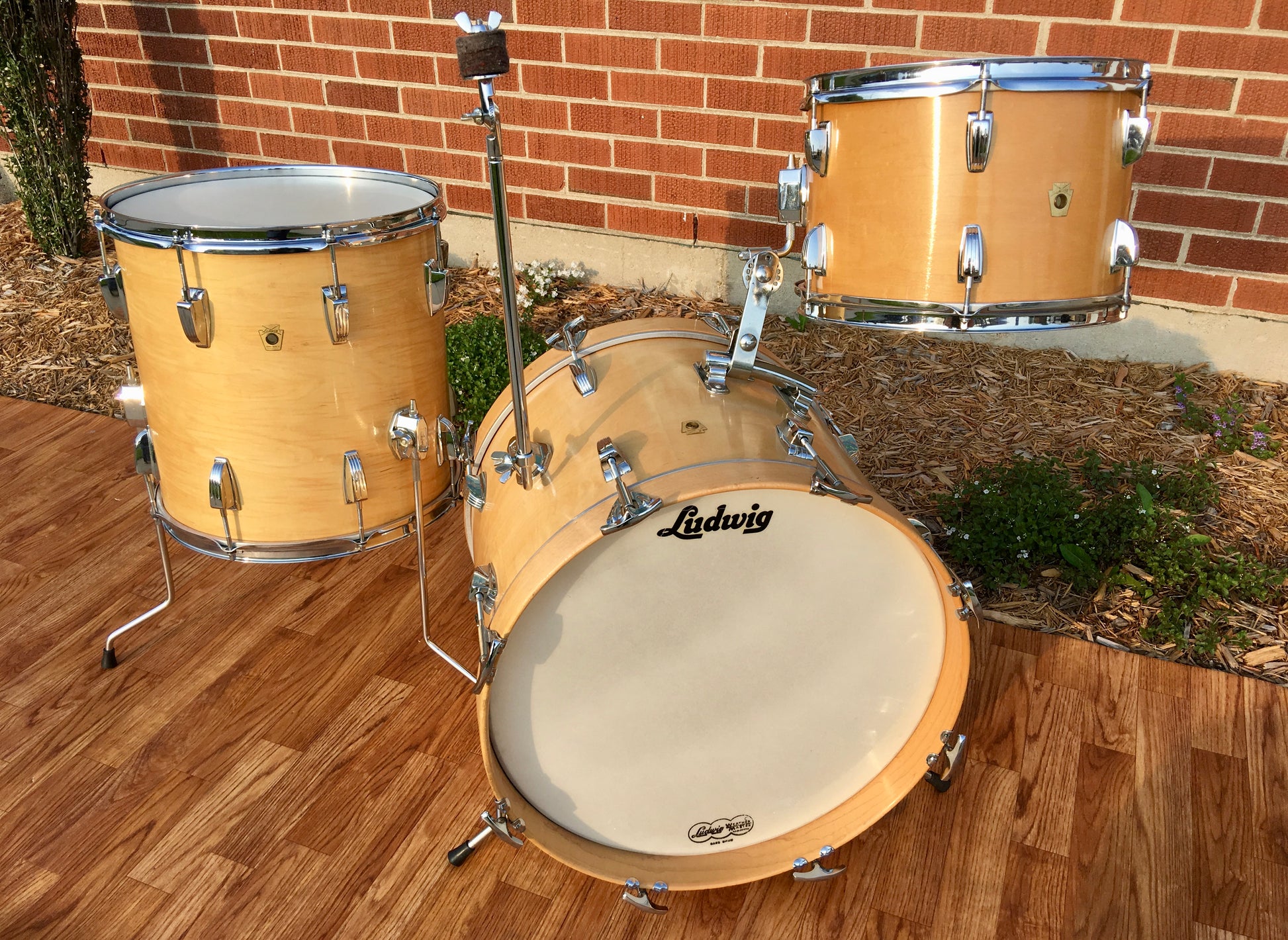 1967 Ludwig Thermo Gloss Natural Maple Bop Drum Set 18 12 14