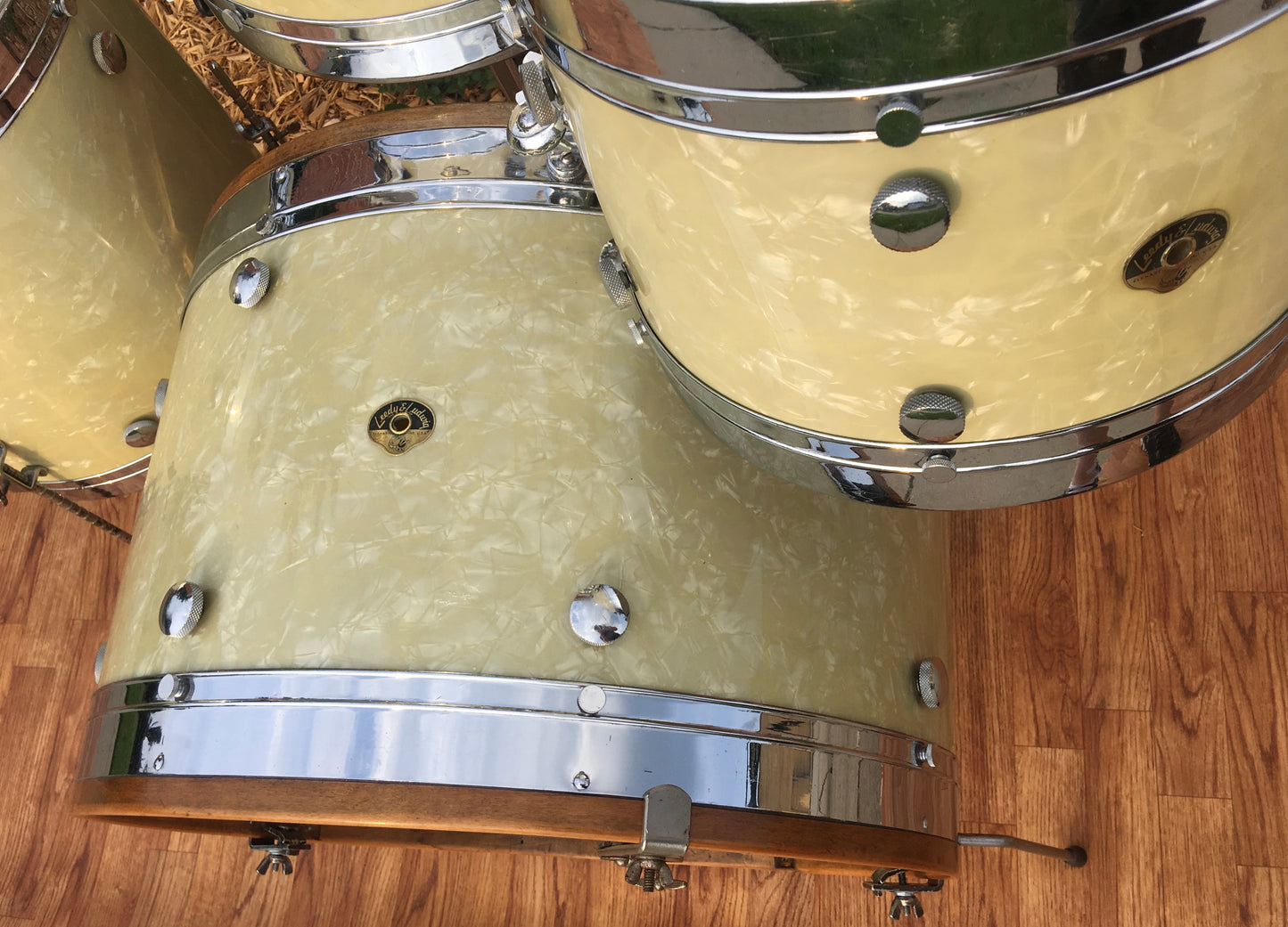 1951 Leedy & Ludwig Knob Tension Drum Set White Marine Pearl 24/13/16/5.5x14 Snare