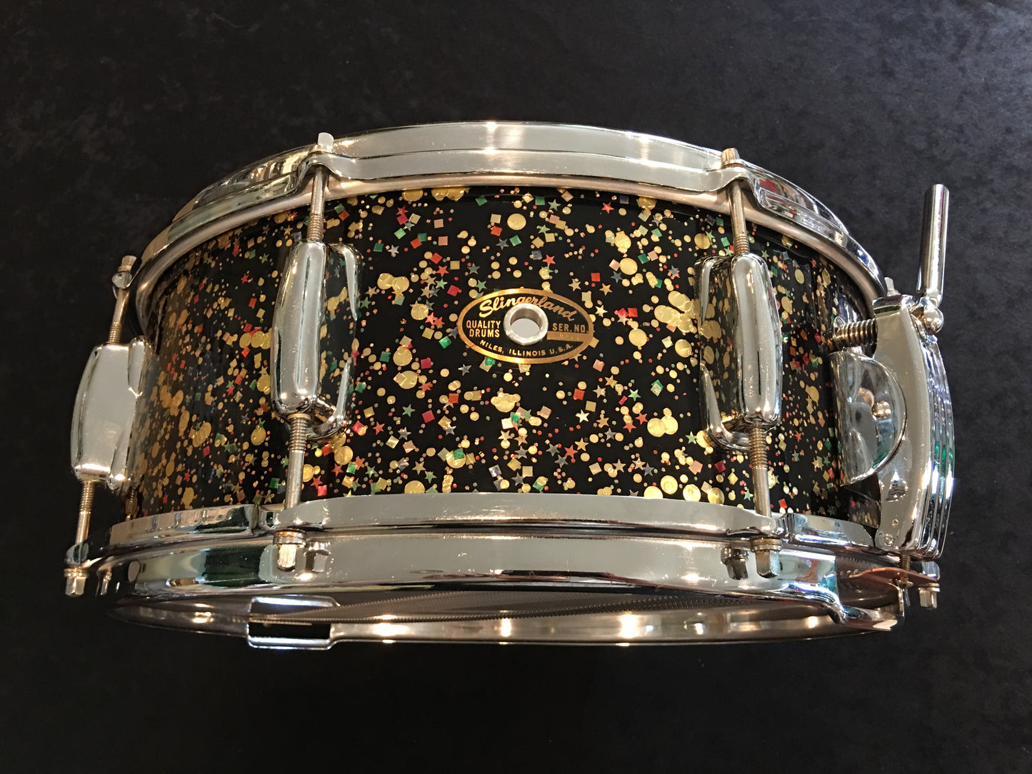 1962 Slingerland Mardi Gras Radio King Super Gene Krupa 5.5x14 Solid Shell Snare Drum