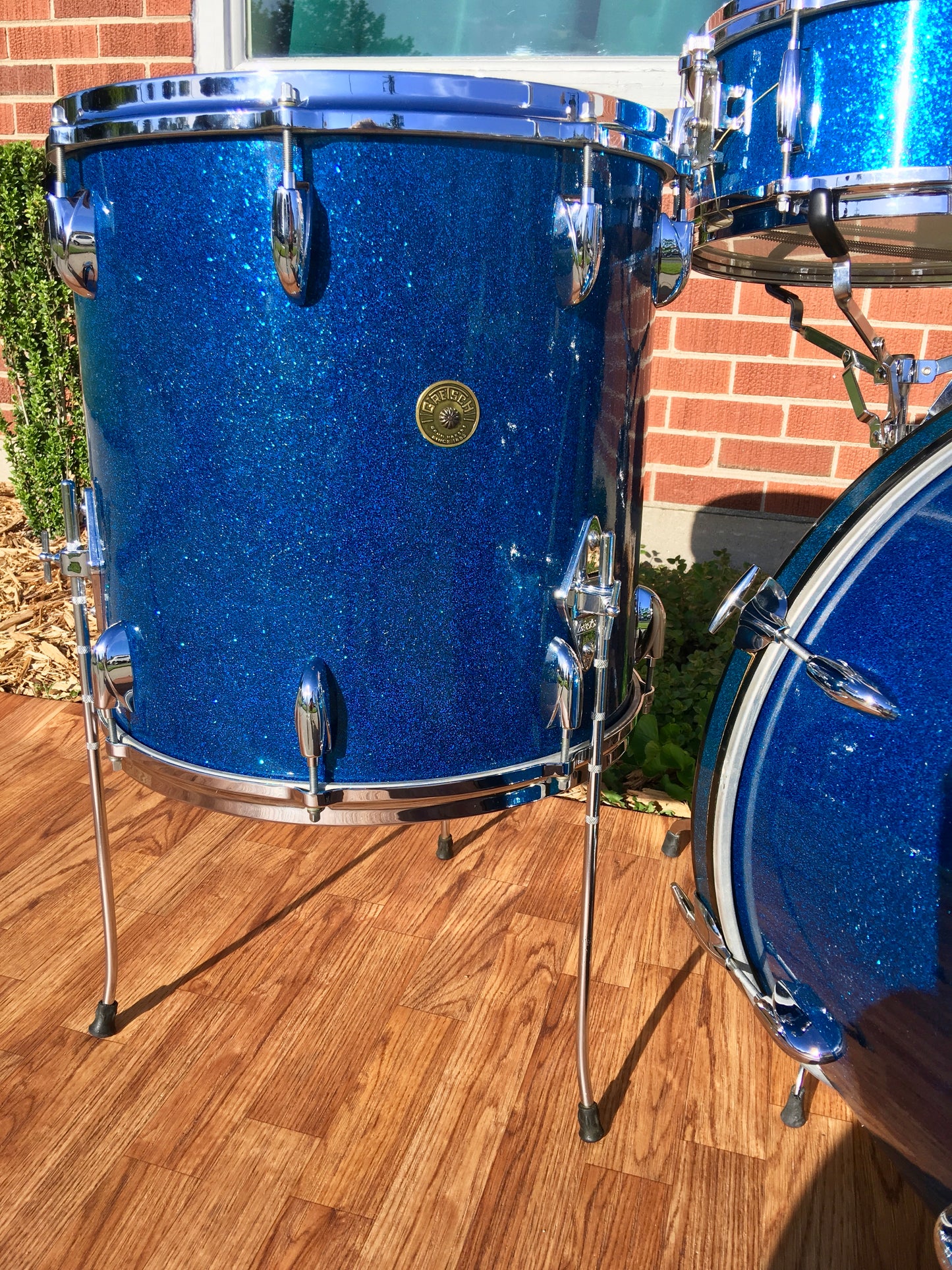 1959/60 Gretsch Round Badge Broadkaster Name-Band Drum Set - Blue Glass Glitter 22/13/16/5x14 Snare