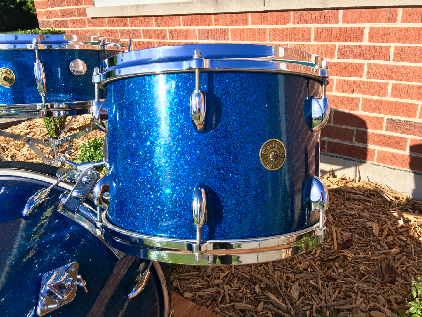 1959/60 Gretsch Round Badge Broadkaster Name-Band Drum Set - Blue Glass Glitter 22/13/16/5x14 Snare