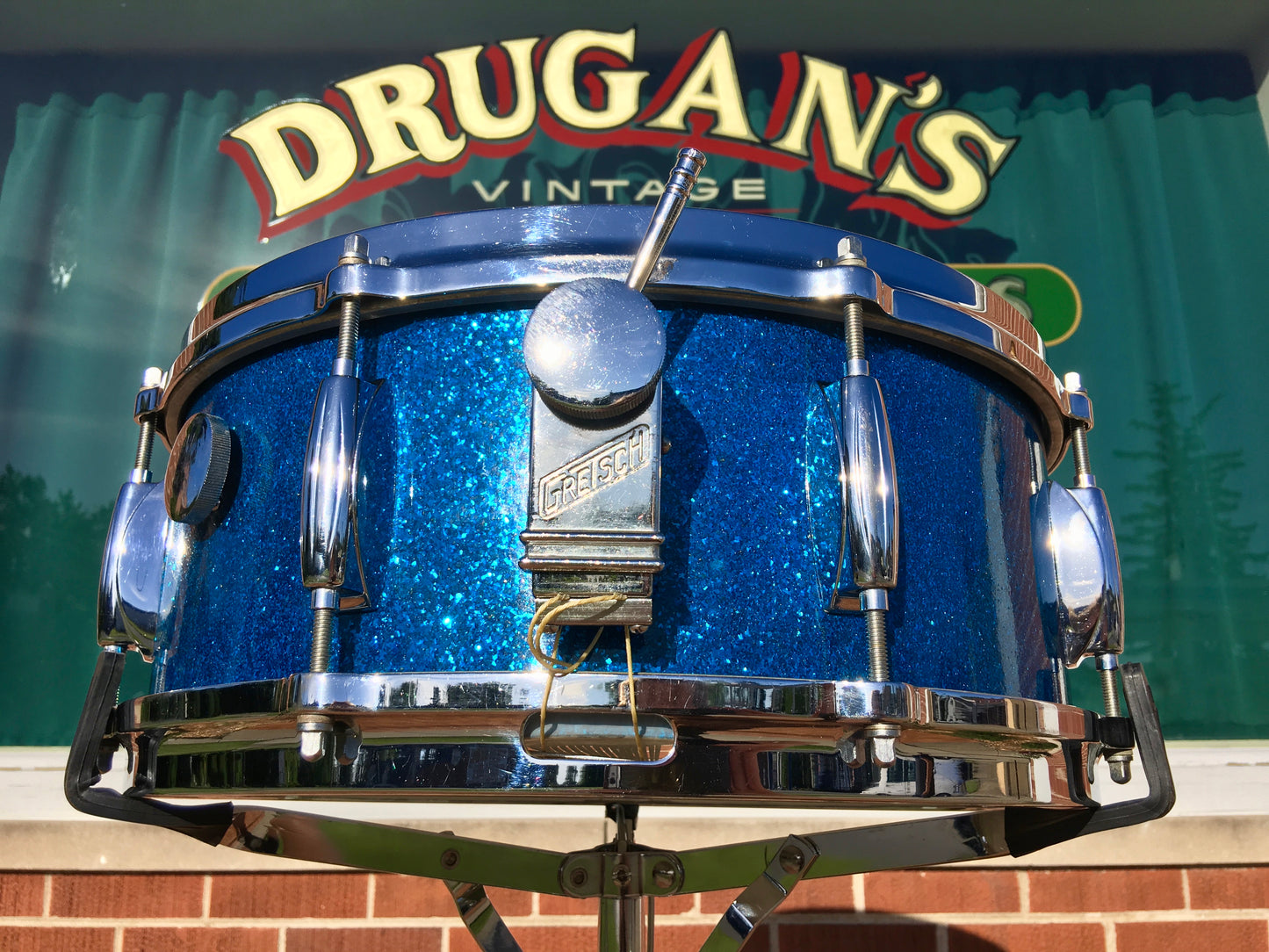 1959/60 Gretsch Round Badge Broadkaster Name-Band Drum Set - Blue Glass Glitter 22/13/16/5x14 Snare