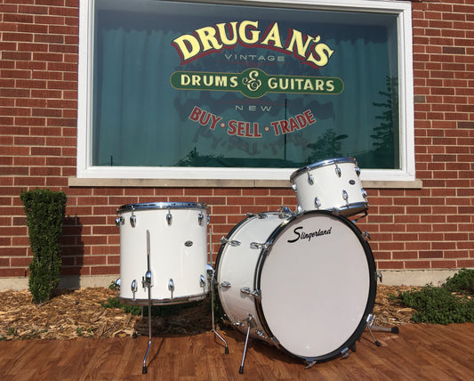 1970s Slingerland Drum Set White Gloss Pearl 3 Ply 24/14/16