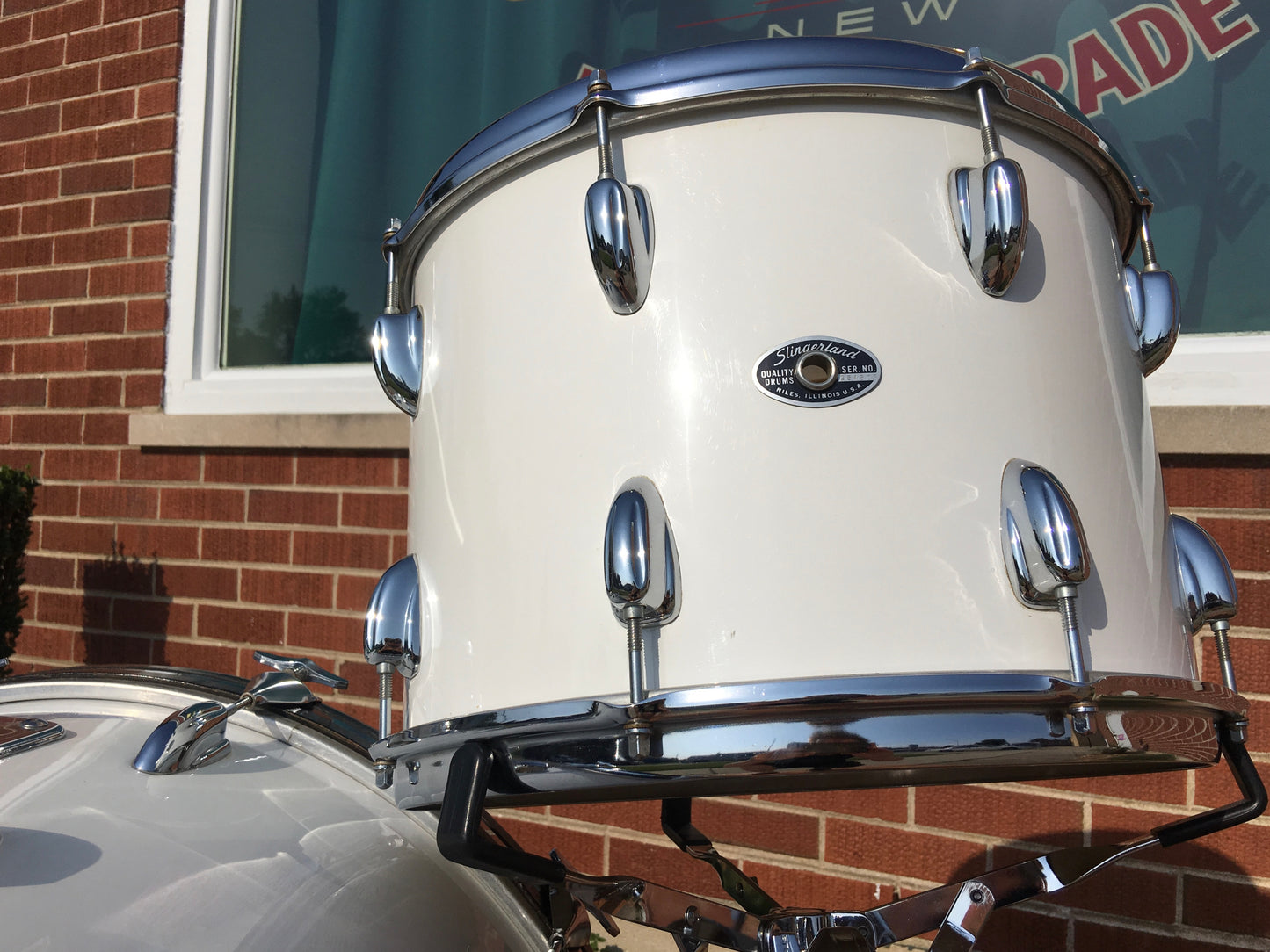 1970s Slingerland Drum Set White Gloss Pearl 3 Ply 24/14/16