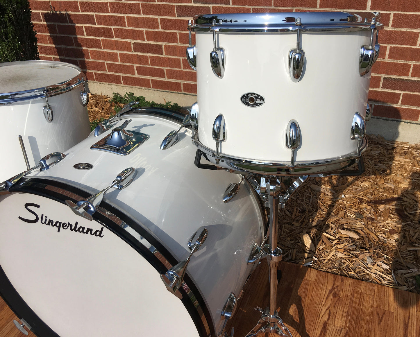 1970s Slingerland Drum Set White Gloss Pearl 3 Ply 24/14/16