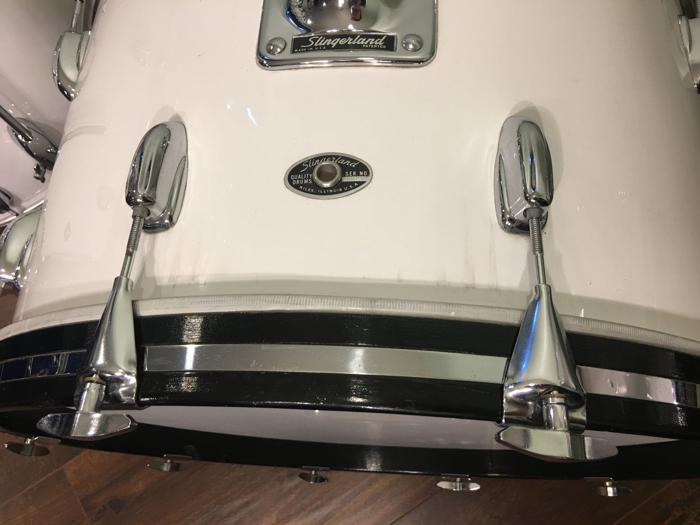 1970s Slingerland Drum Set White Gloss Pearl 3 Ply 24/14/16