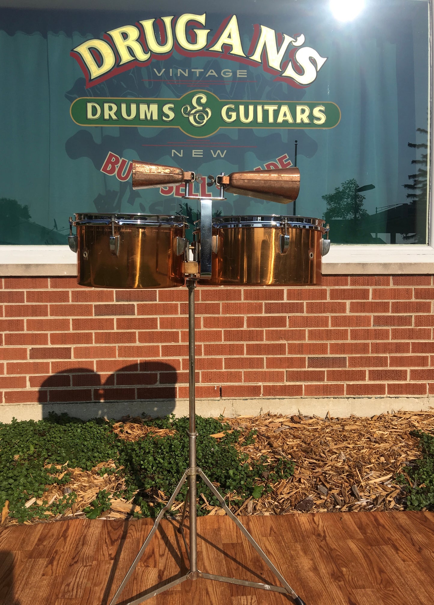 1948-52 WFL / Ludwig Timbale Drum Set With Dual Cowbells and Stand  10.5" & 13"