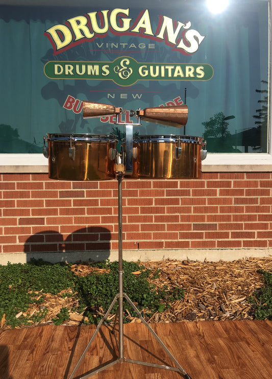 1948-52 WFL / Ludwig Timbale Drum Set With Dual Cowbells and Stand  10.5" & 13"