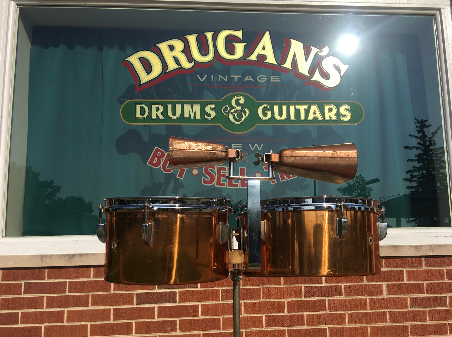 1948-52 WFL / Ludwig Timbale Drum Set With Dual Cowbells and Stand  10.5" & 13"