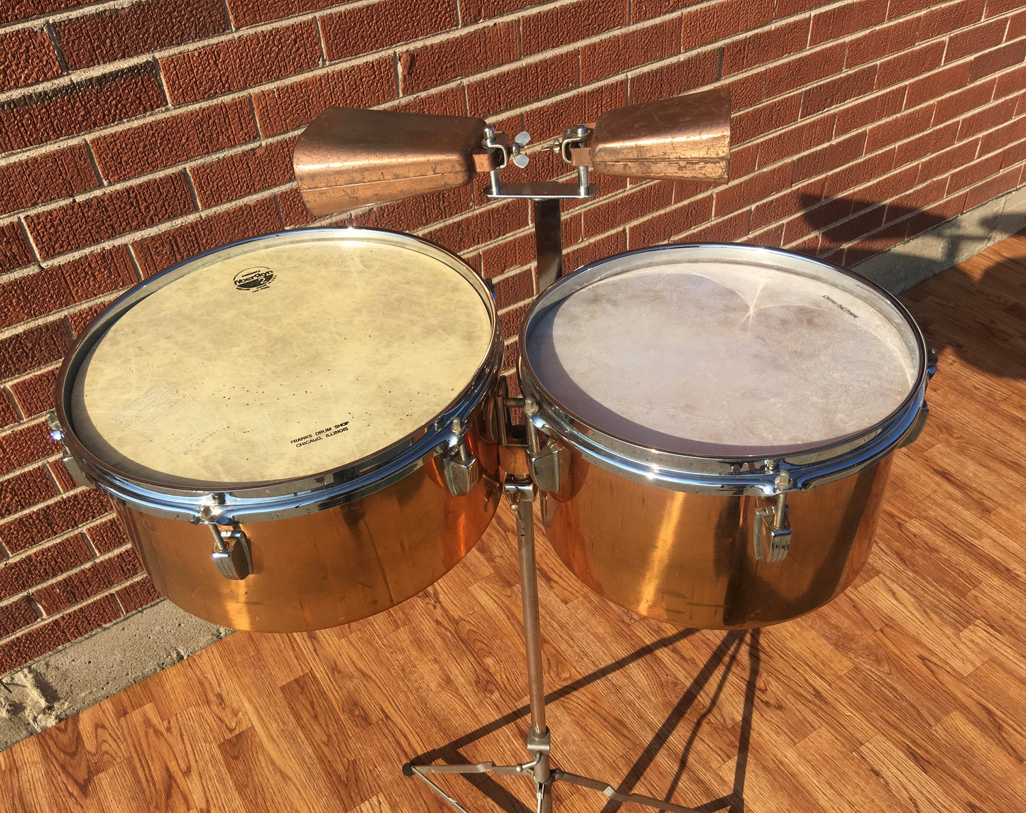 1948-52 WFL / Ludwig Timbale Drum Set With Dual Cowbells and Stand  10.5" & 13"