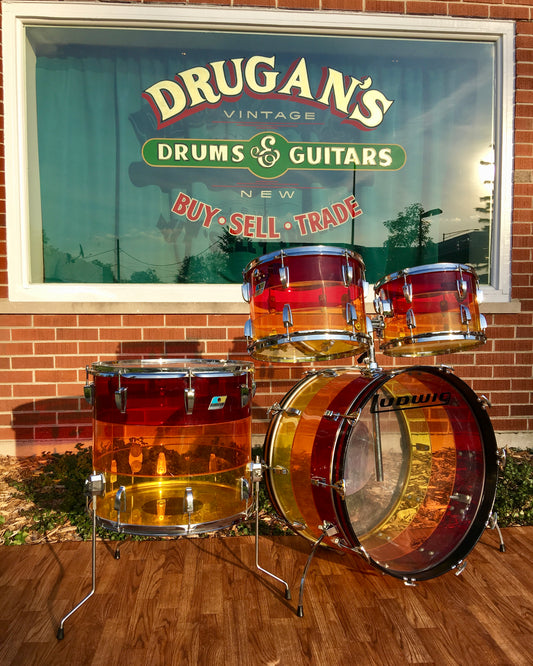 1970's Ludwig Tequila Sunrise Vistalite Rock Machine 24/13/14/18 Drum Set
