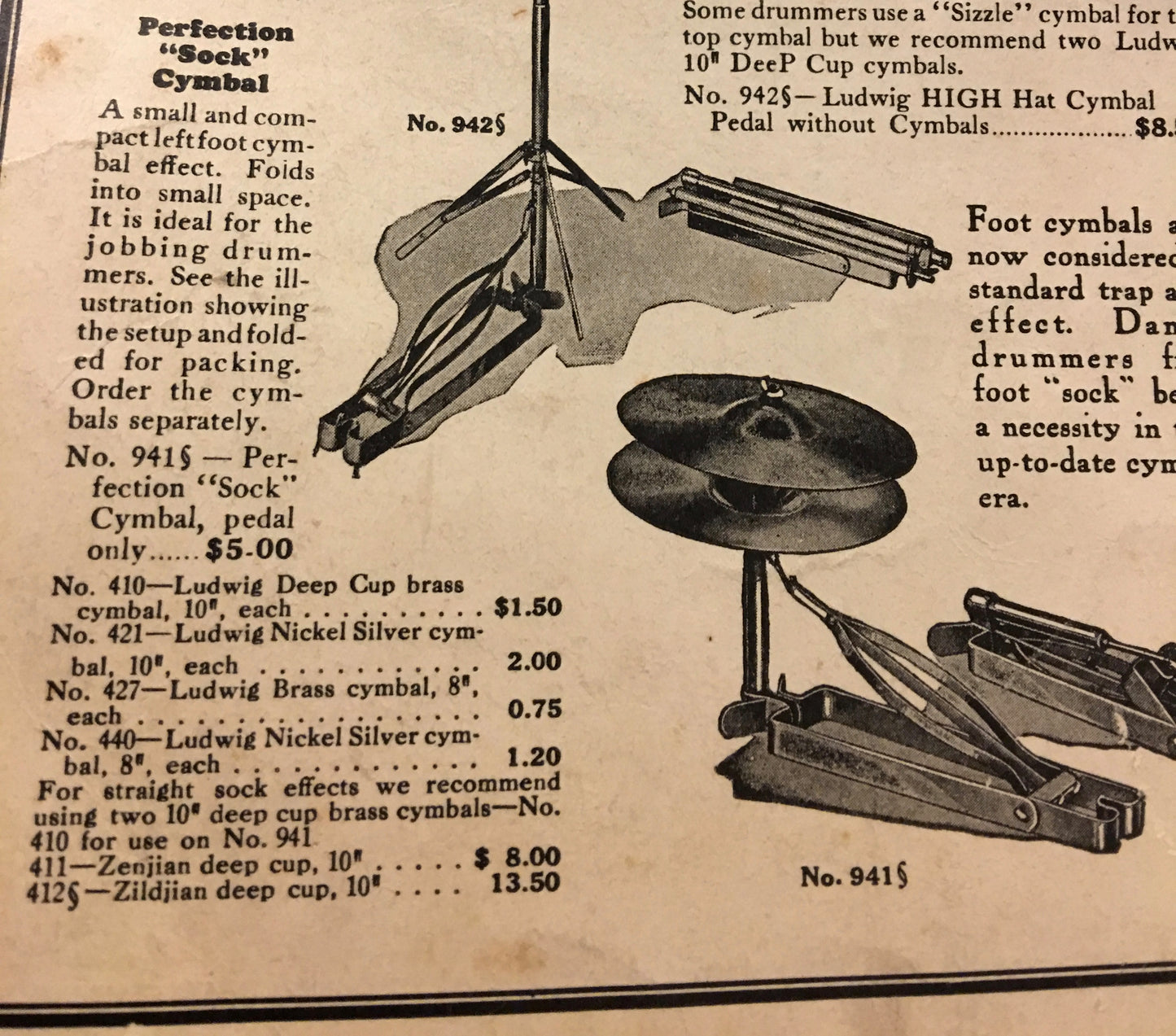 Early Walberg & Auge Low Boy Sock Hat / Hi-Hat Pedal w/ Ludwig Sock Cymbals