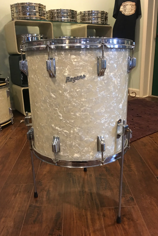 1960's Rogers Cleveland Holiday 16x16 White Marine Pearl Floor Tom Drum