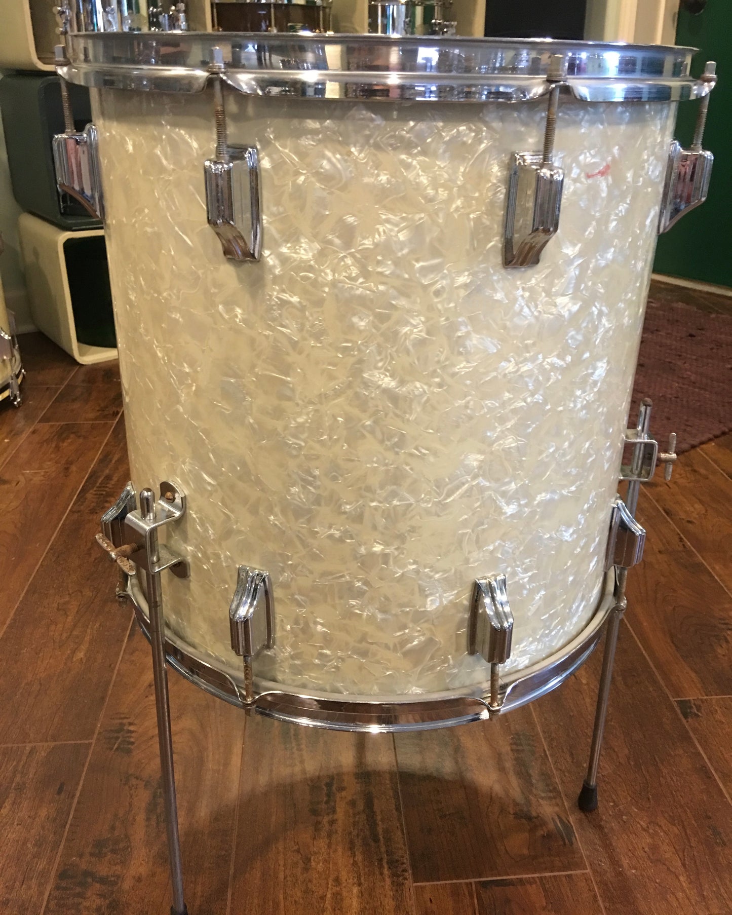 1960's Rogers Cleveland Holiday 16x16 White Marine Pearl Floor Tom Drum