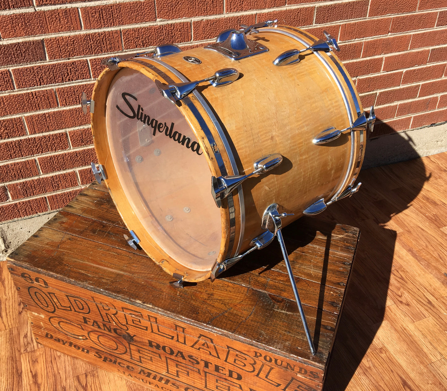 1970's Slingerland 14x18 Bop Bass Drum 3 Ply Natural Maple