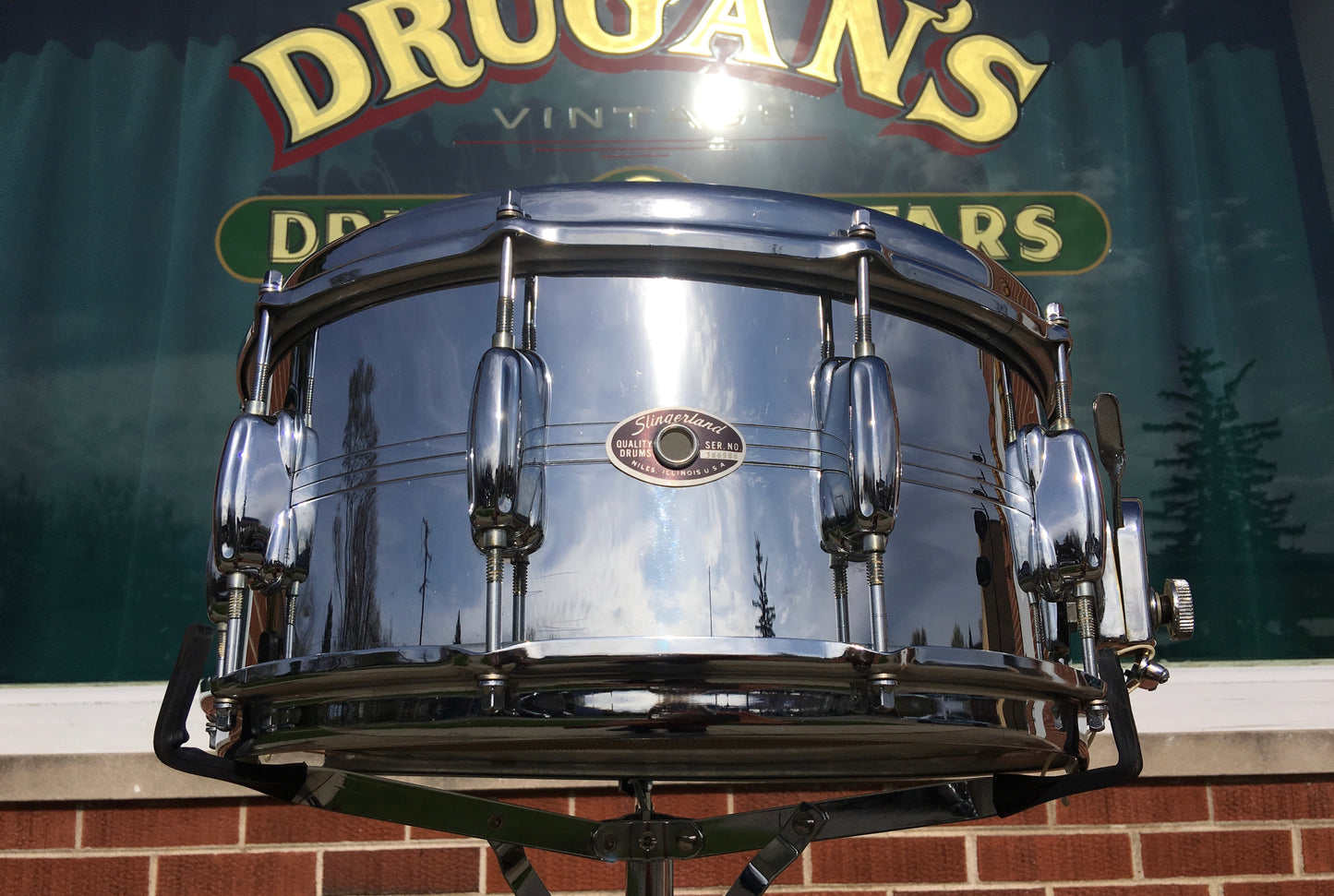 1970's Slingerland 10 Lug Gene Krupa Chrome Over Brass Snare Drum 6.5X14