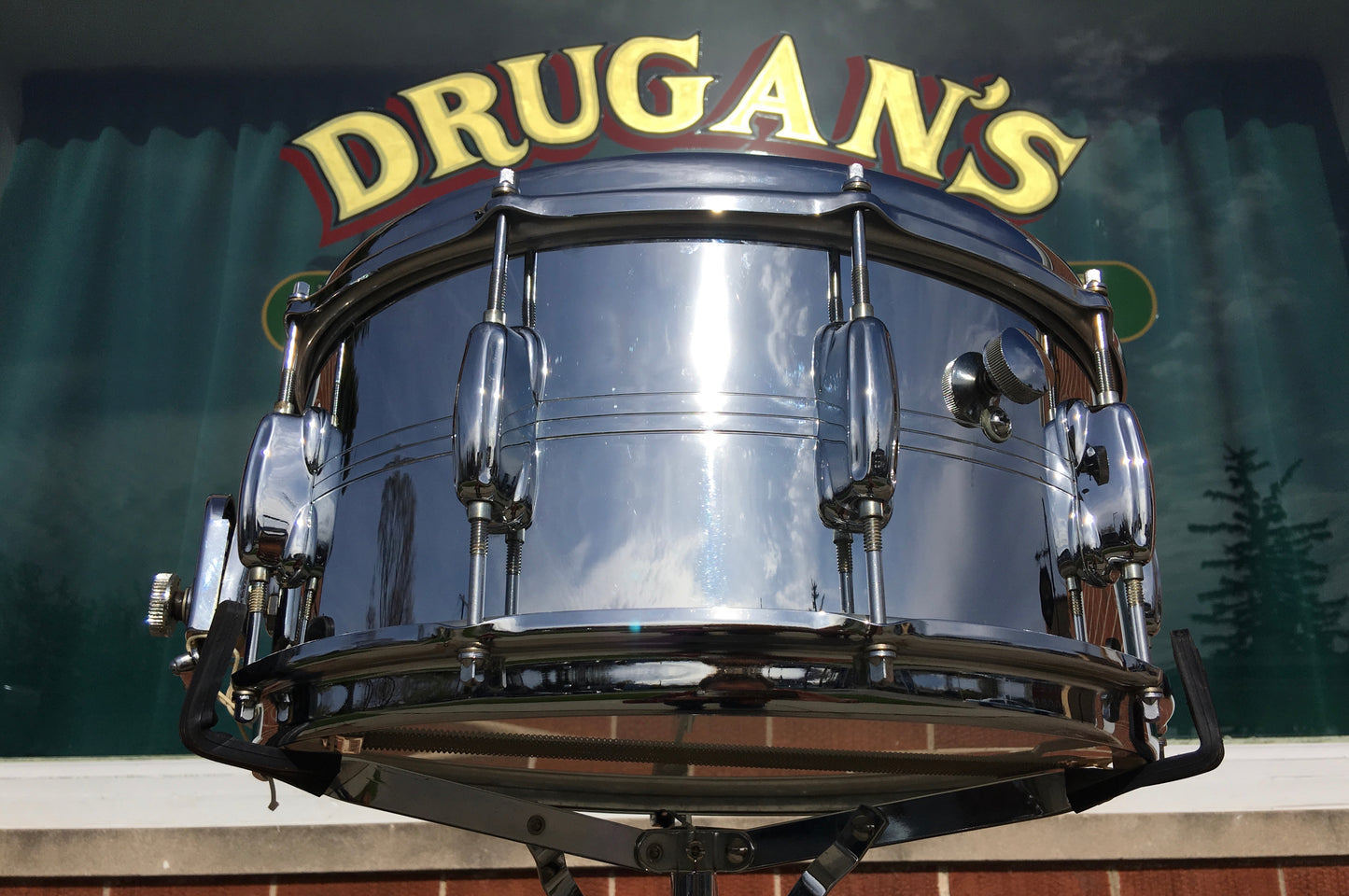 1970's Slingerland 10 Lug Gene Krupa Chrome Over Brass Snare Drum 6.5X14