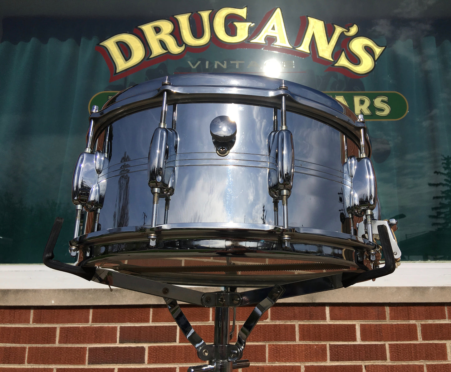 1970's Slingerland 10 Lug Gene Krupa Chrome Over Brass Snare Drum 6.5X14