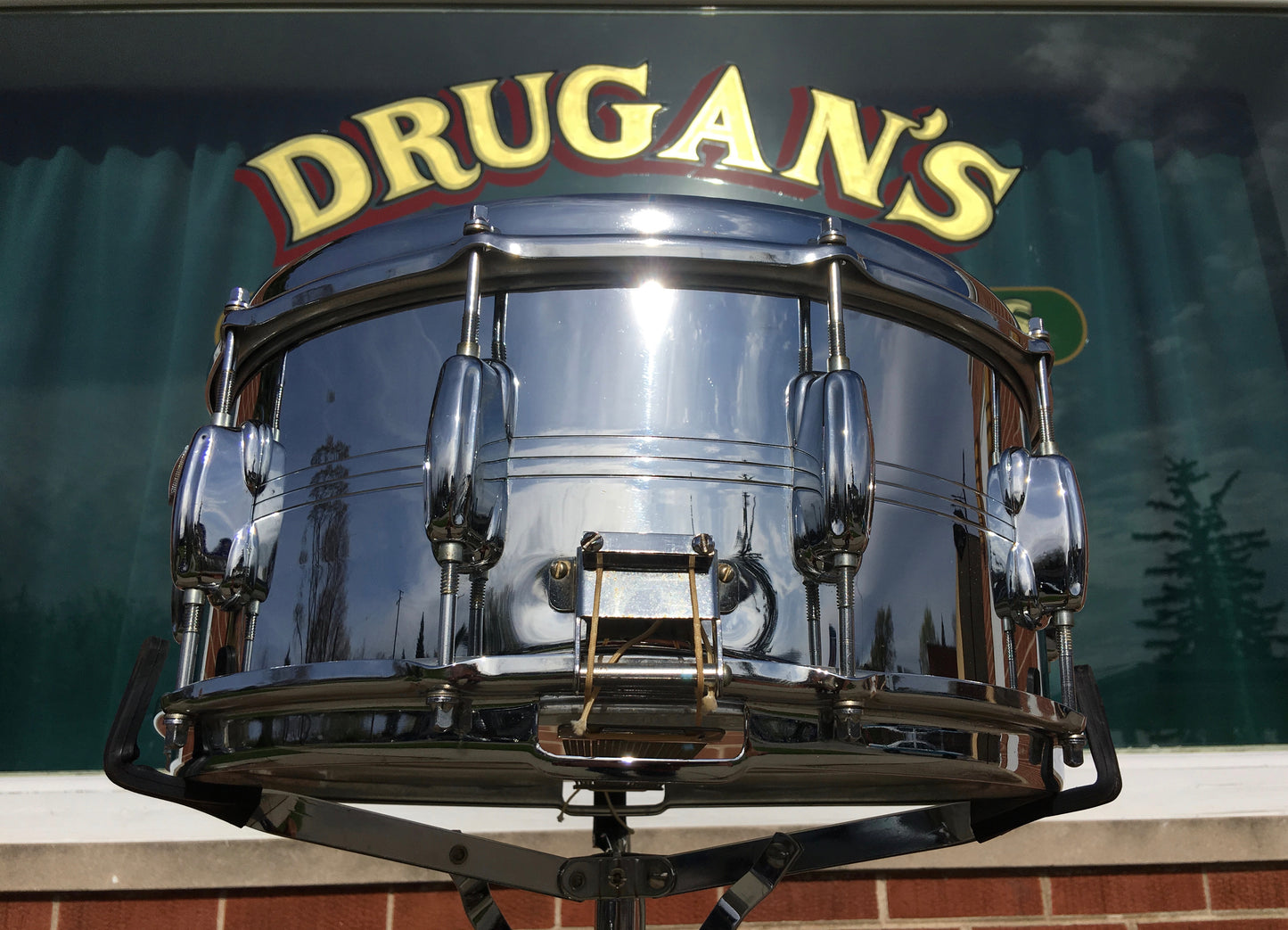 1970's Slingerland 10 Lug Gene Krupa Chrome Over Brass Snare Drum 6.5X14