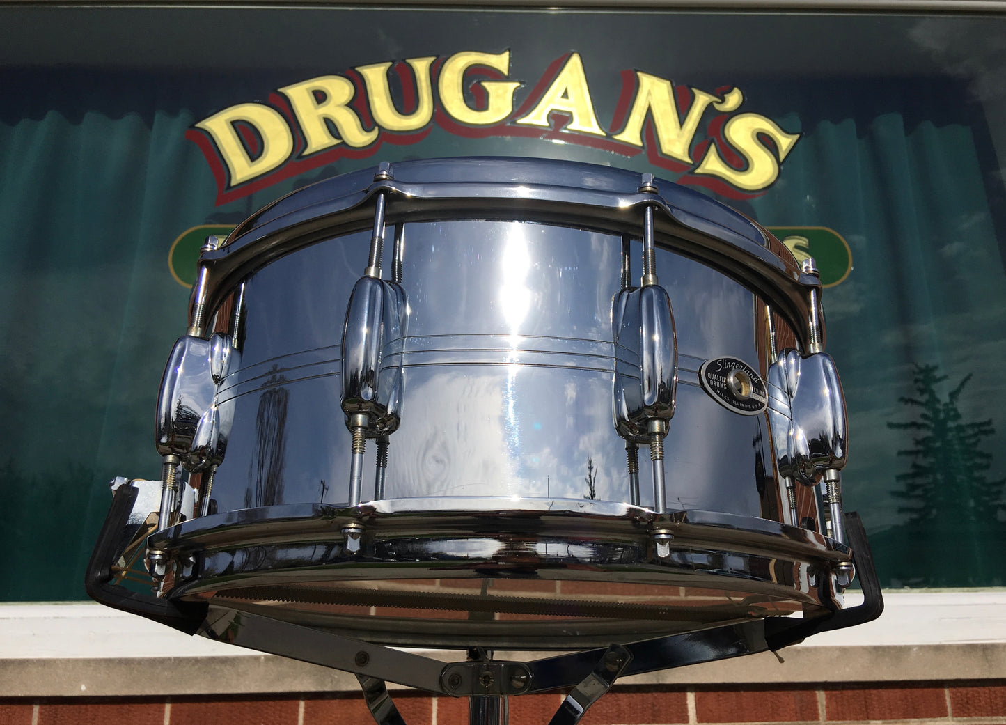 1970's Slingerland 10 Lug Gene Krupa Chrome Over Brass Snare Drum 6.5X14