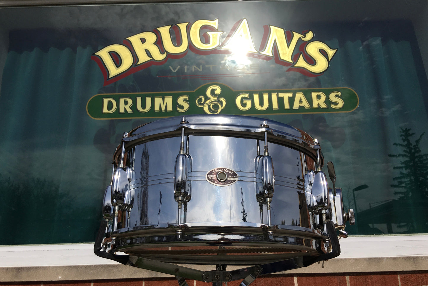1970's Slingerland 10 Lug Gene Krupa Chrome Over Brass Snare Drum 6.5X14