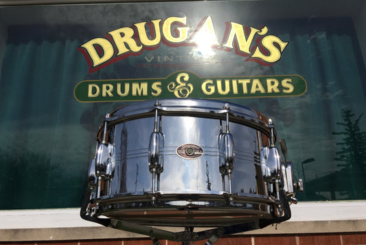 1970's Slingerland 10 Lug Gene Krupa Chrome Over Brass Snare Drum 6.5X14