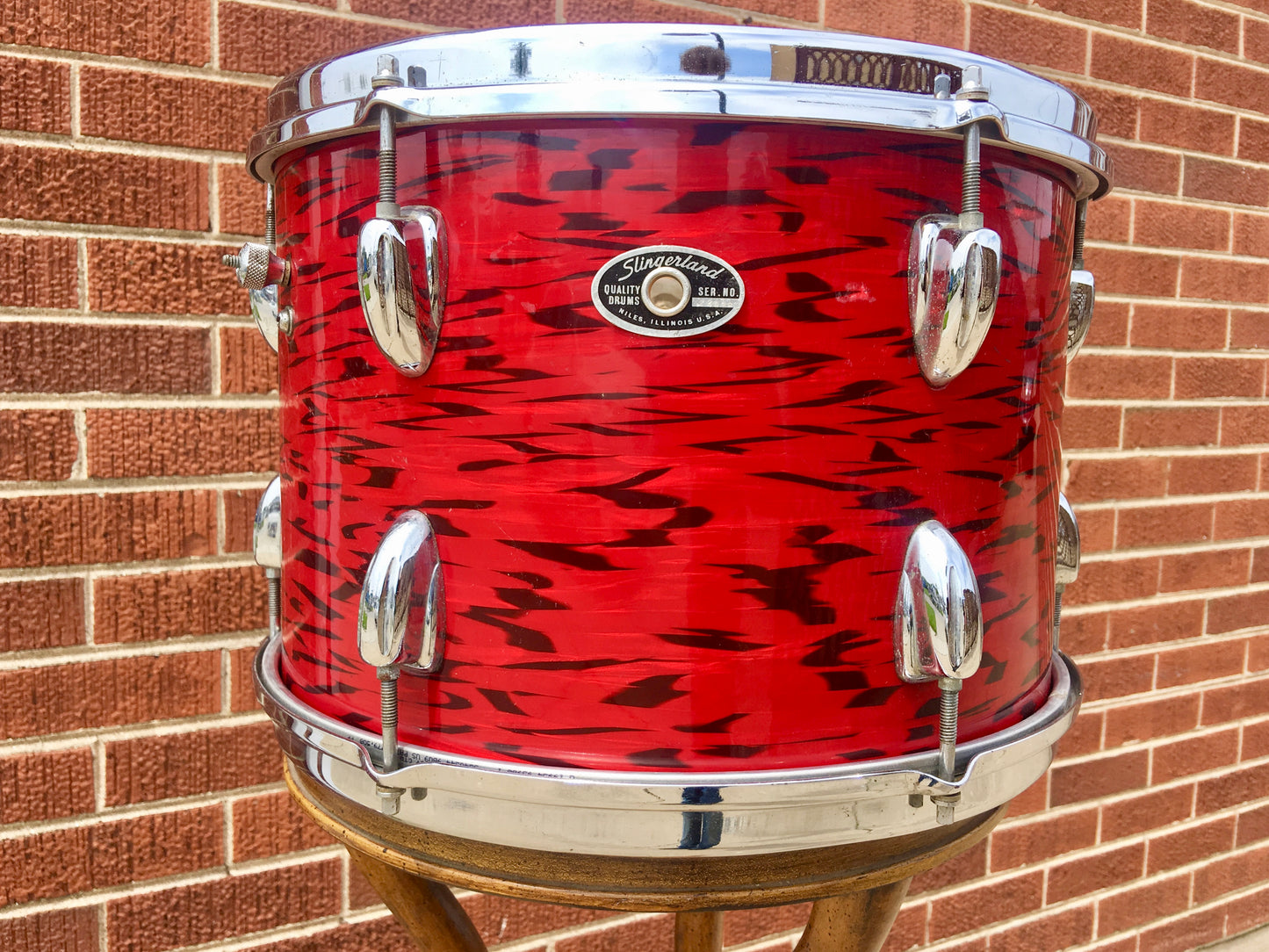 1970's Slingerland 9x13 3 Ply Red Tiger Tom Drum