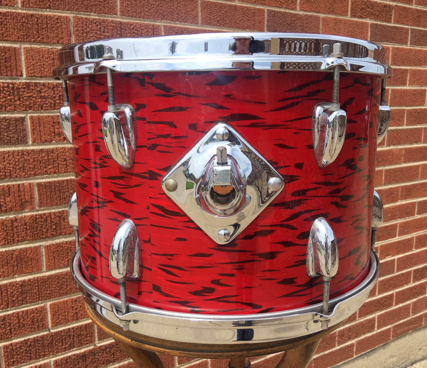 1970's Slingerland 9x13 3 Ply Red Tiger Tom Drum