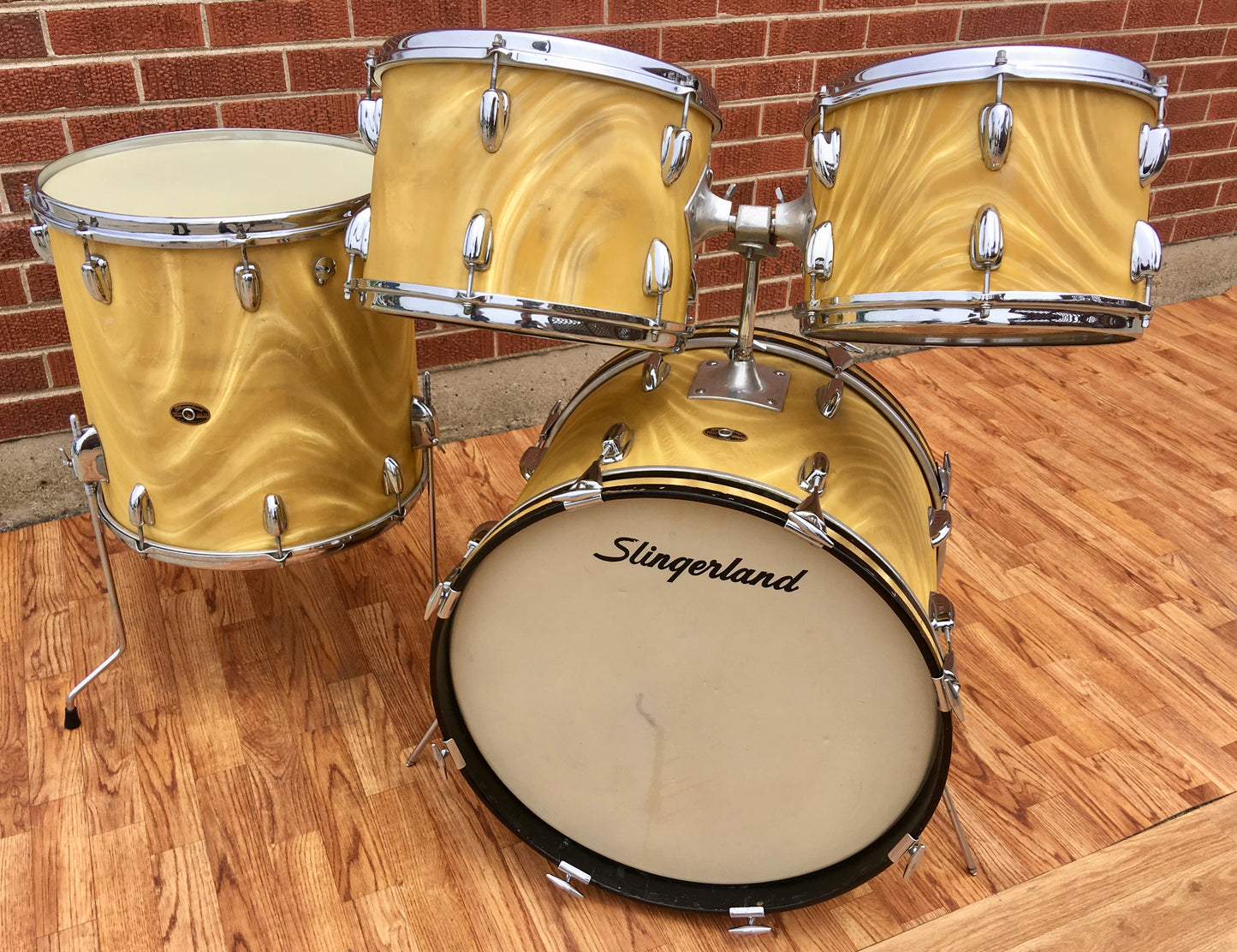 1968 Slingerland New Rock Outfit No. 50N Gold Satin Pearl Flame