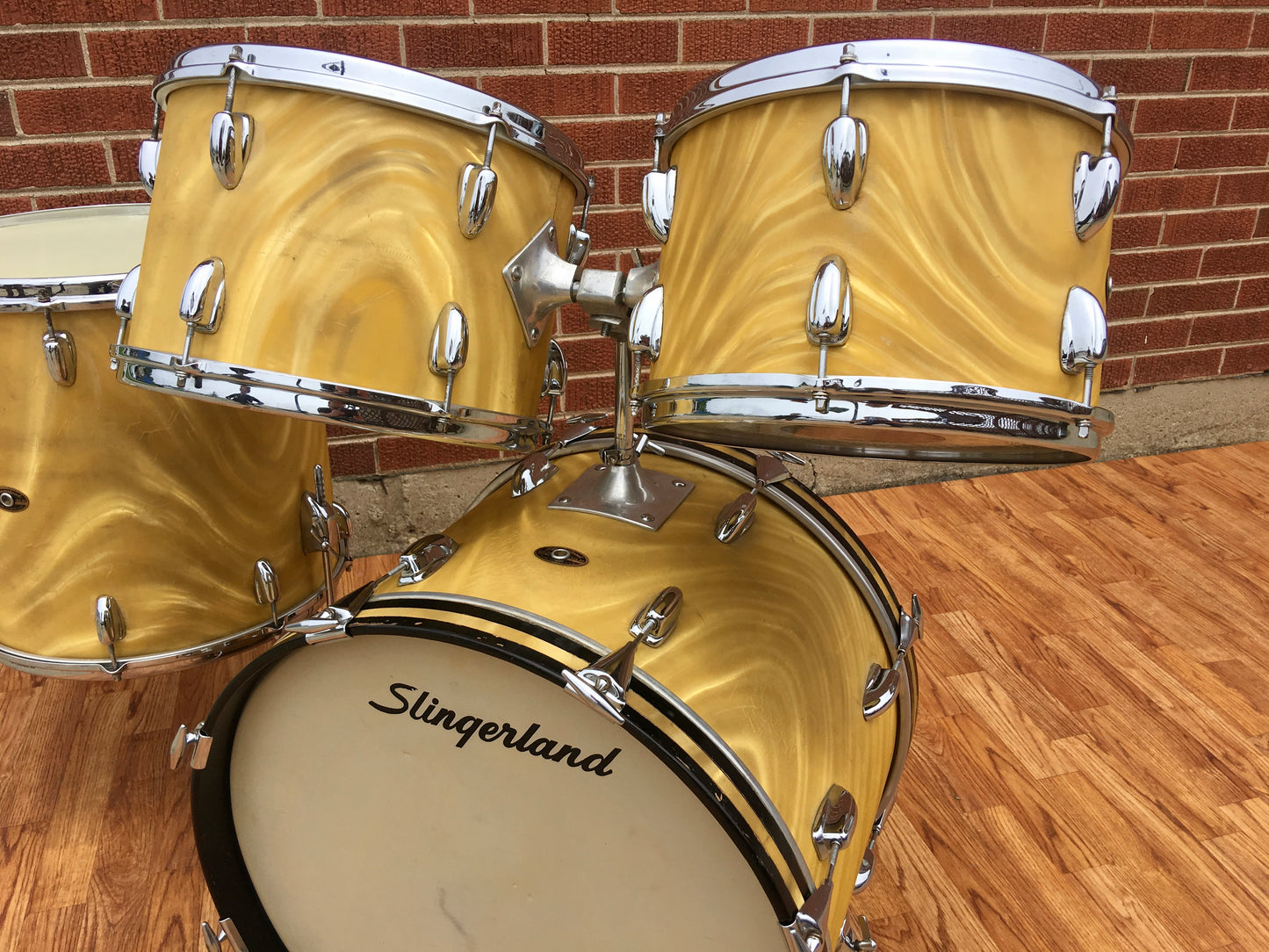1968 Slingerland New Rock Outfit No. 50N Gold Satin Pearl Flame