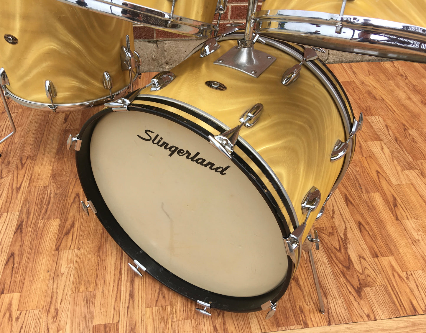 1968 Slingerland New Rock Outfit No. 50N Gold Satin Pearl Flame