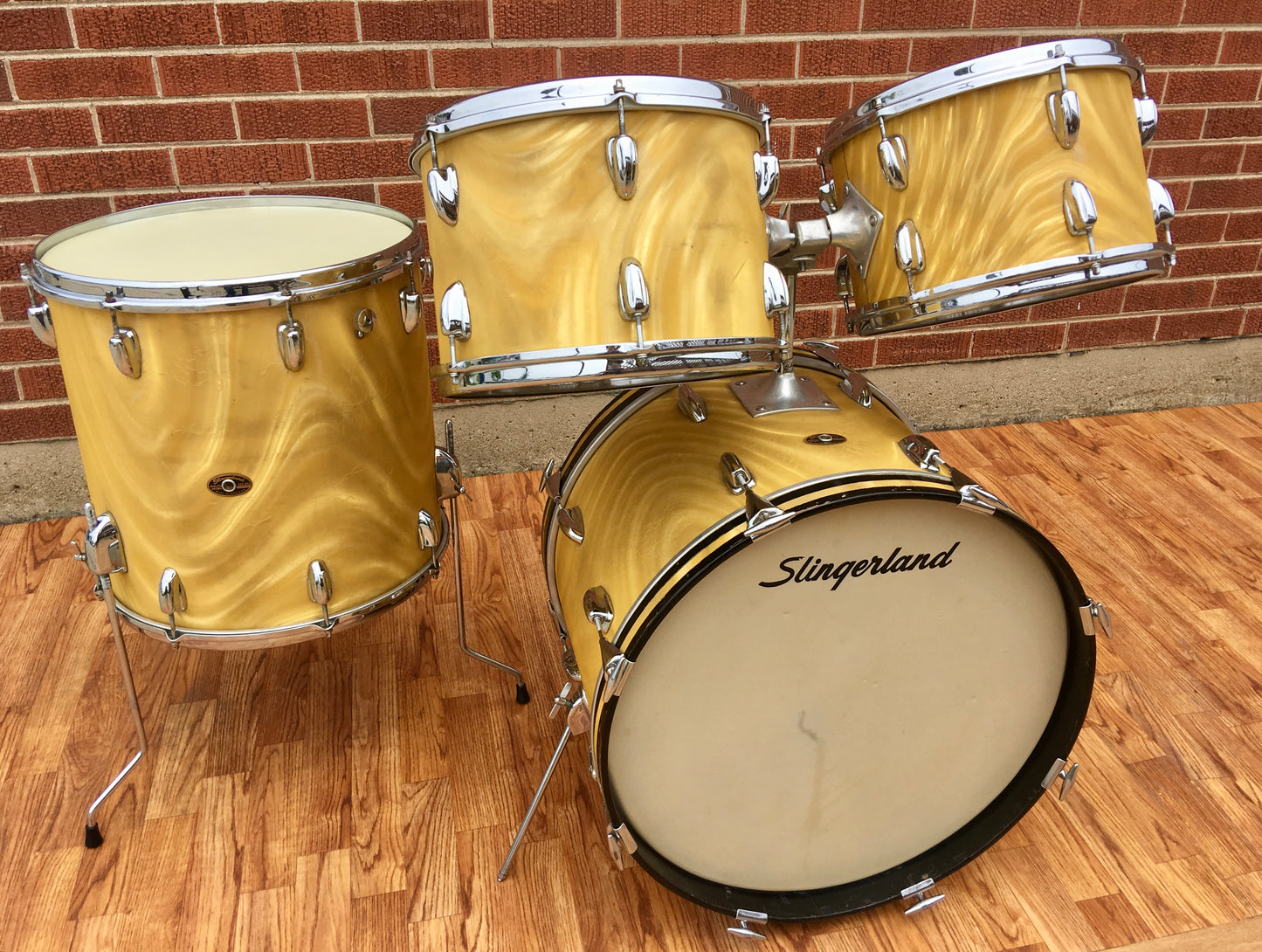 1968 Slingerland New Rock Outfit No. 50N Gold Satin Pearl Flame