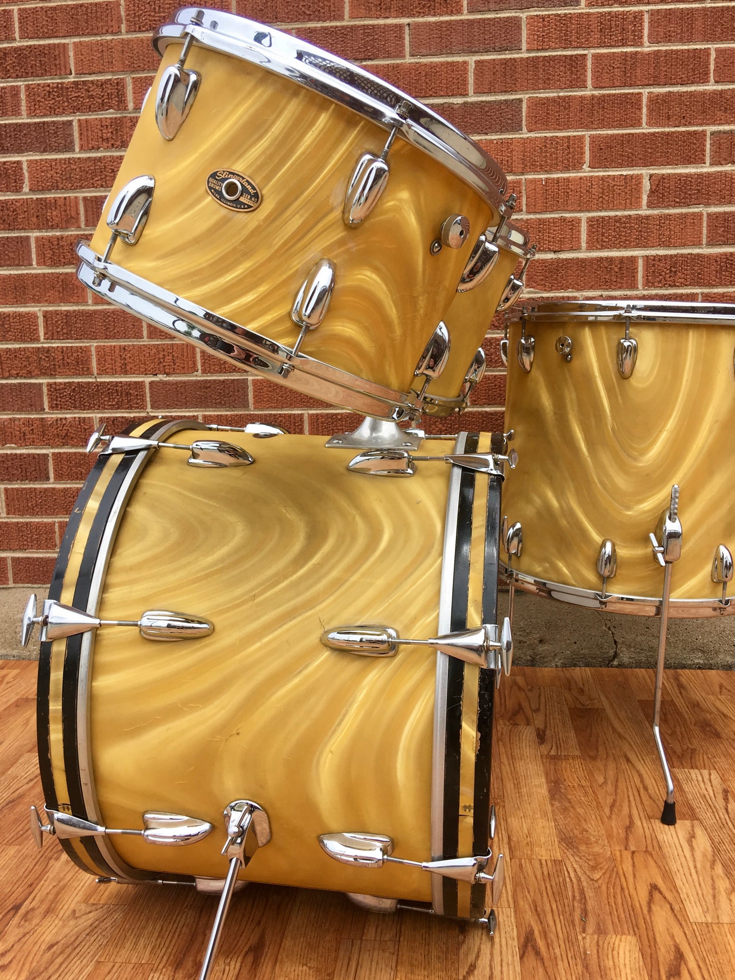 1968 Slingerland New Rock Outfit No. 50N Gold Satin Pearl Flame