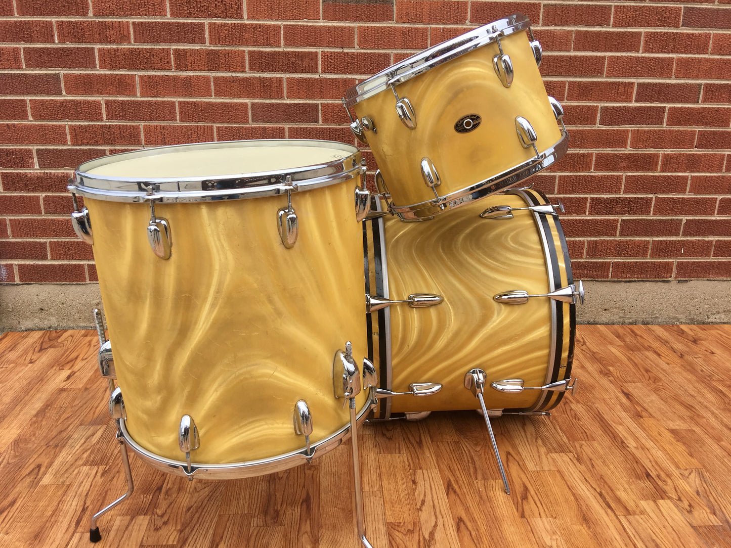 1968 Slingerland New Rock Outfit No. 50N Gold Satin Pearl Flame