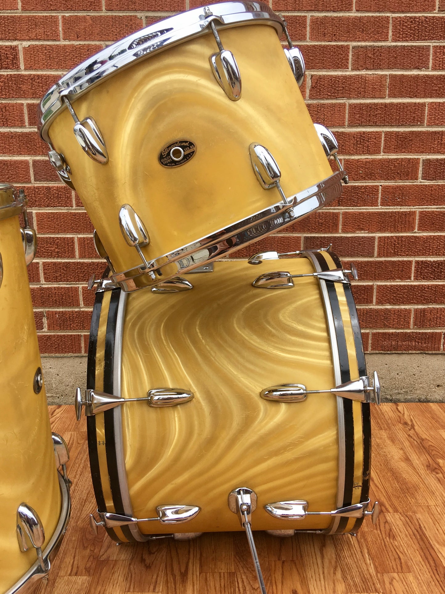 1968 Slingerland New Rock Outfit No. 50N Gold Satin Pearl Flame
