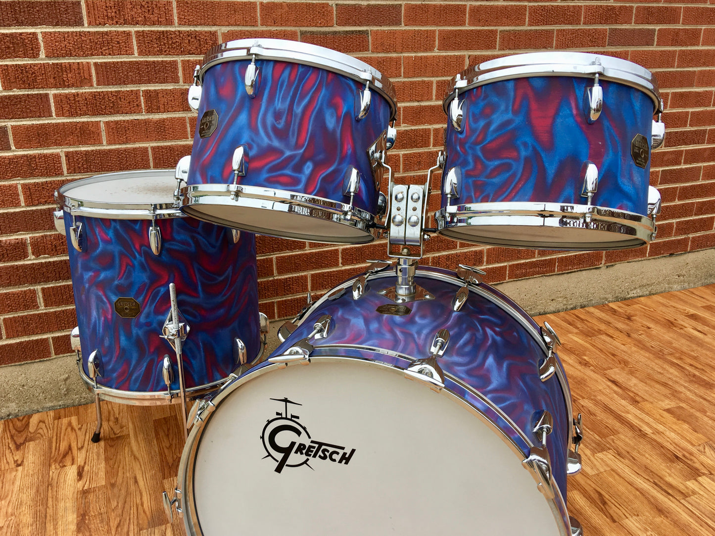 1971 Gretsch Stop Sign Badge Drum Set in Peacock Satin Flame