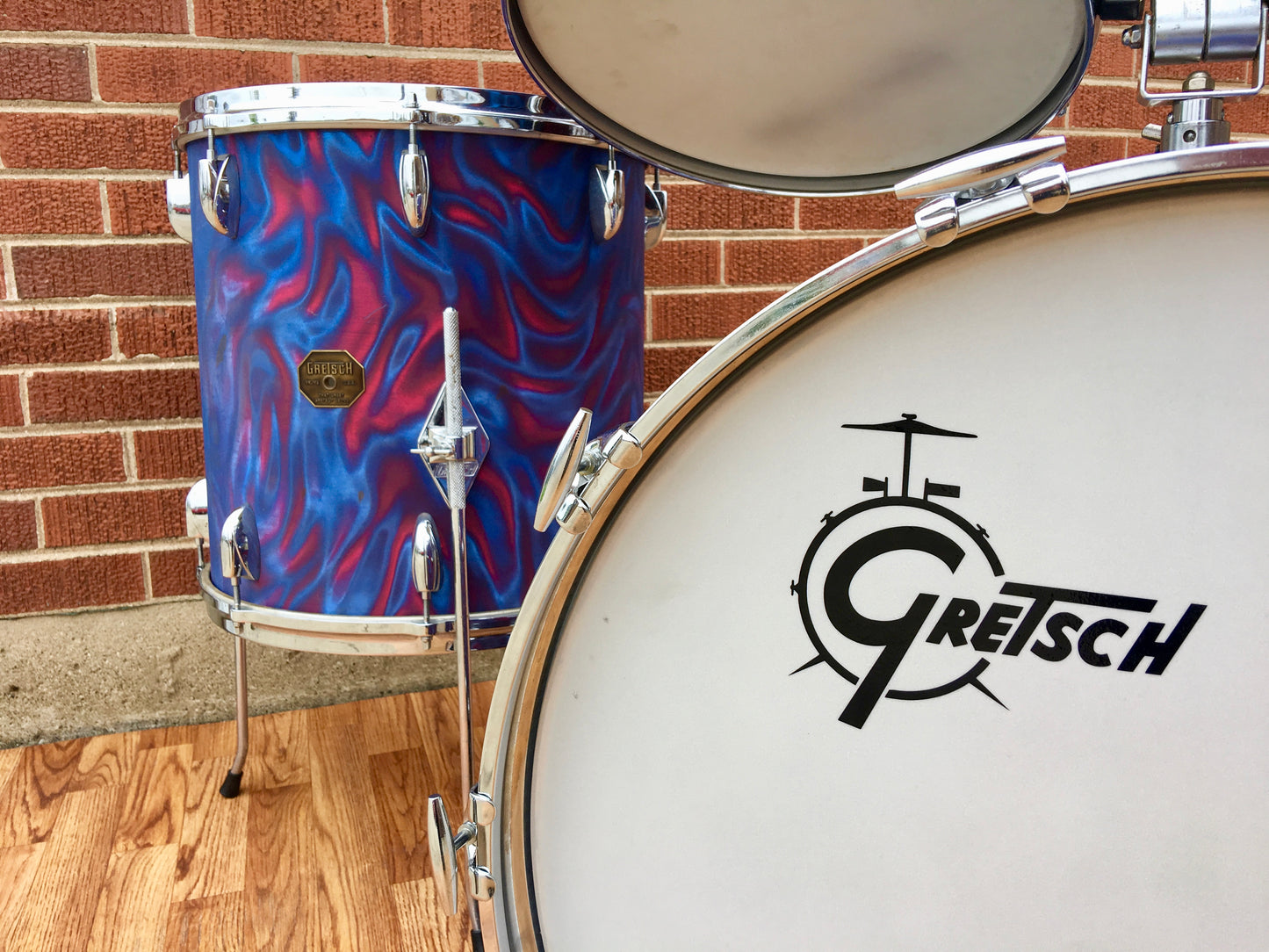 1971 Gretsch Stop Sign Badge Drum Set in Peacock Satin Flame