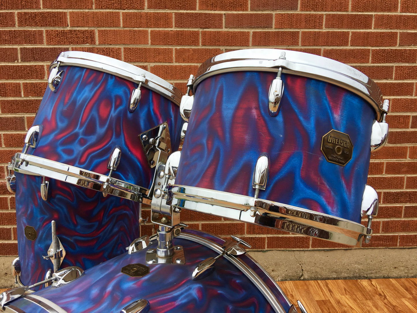 1971 Gretsch Stop Sign Badge Drum Set in Peacock Satin Flame