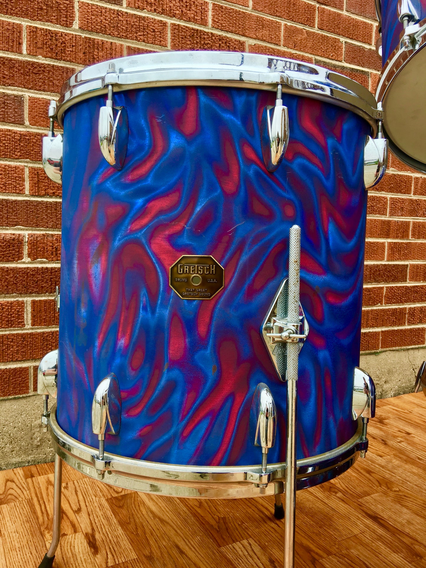 1971 Gretsch Stop Sign Badge Drum Set in Peacock Satin Flame