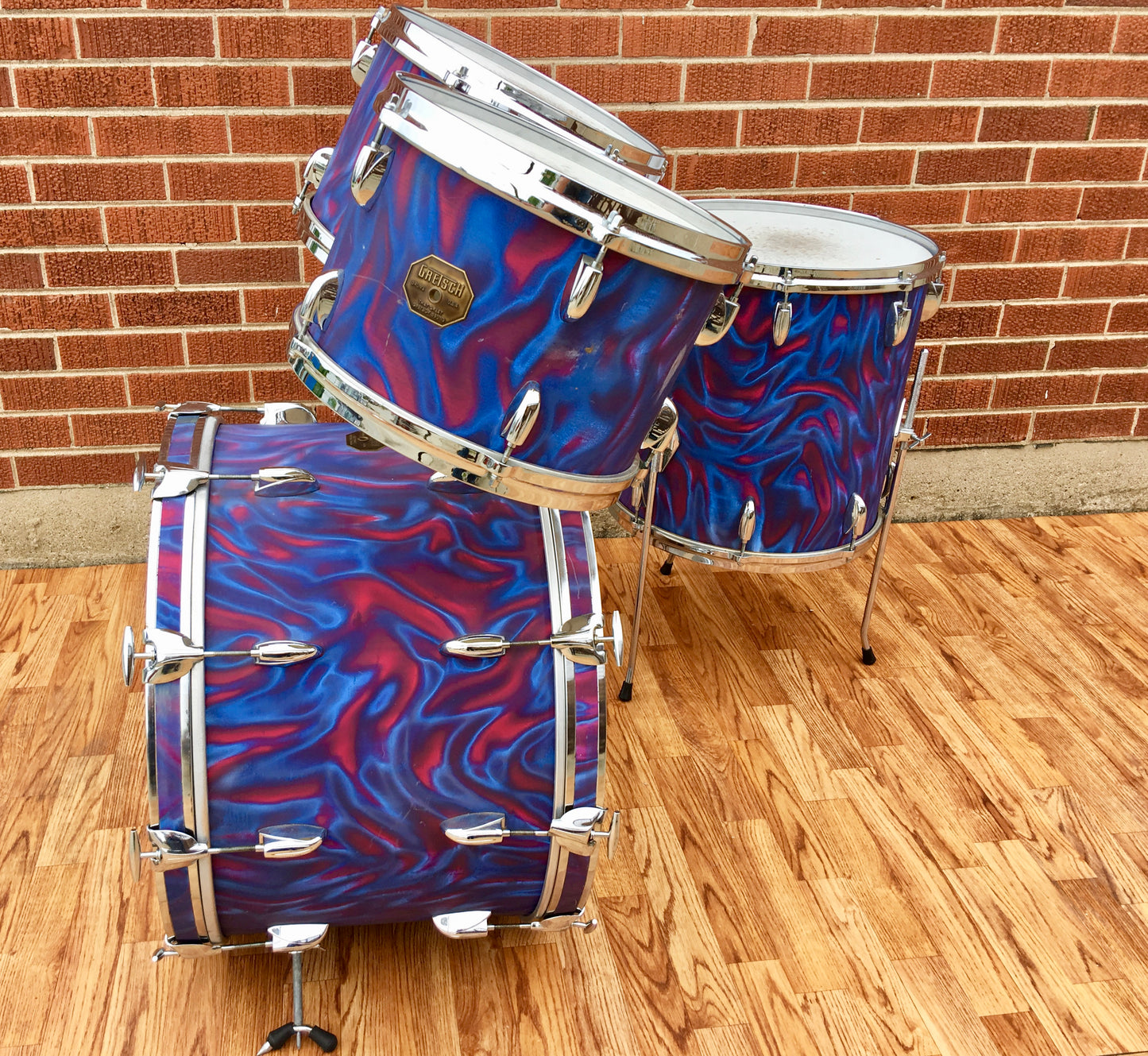 1971 Gretsch Stop Sign Badge Drum Set in Peacock Satin Flame