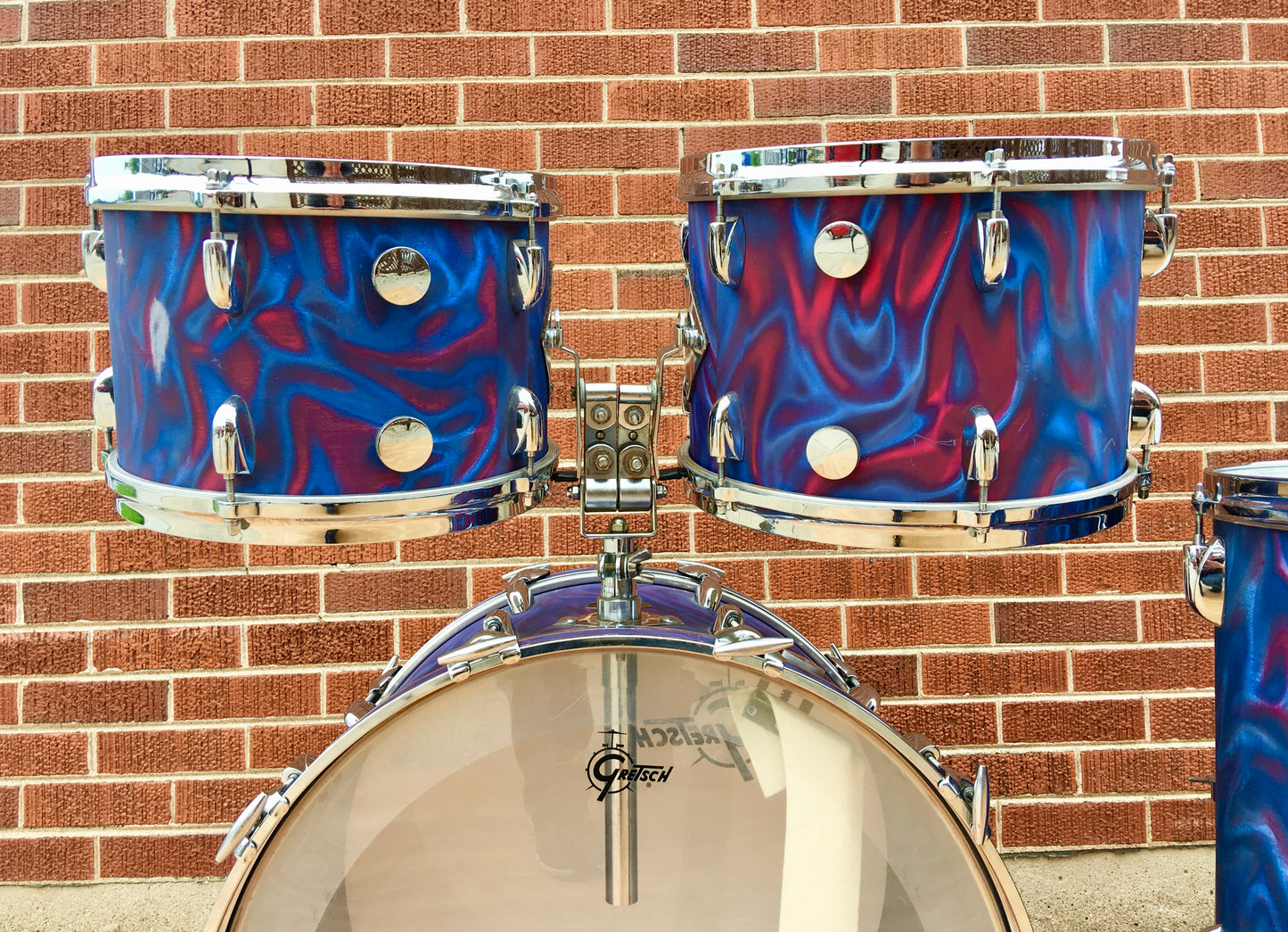 1971 Gretsch Stop Sign Badge Drum Set in Peacock Satin Flame