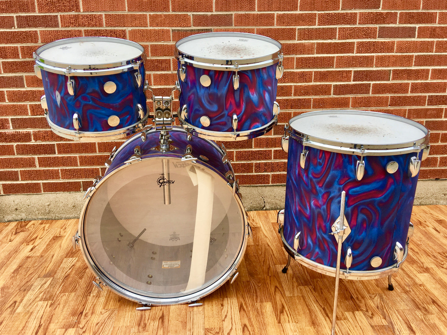 1971 Gretsch Stop Sign Badge Drum Set in Peacock Satin Flame