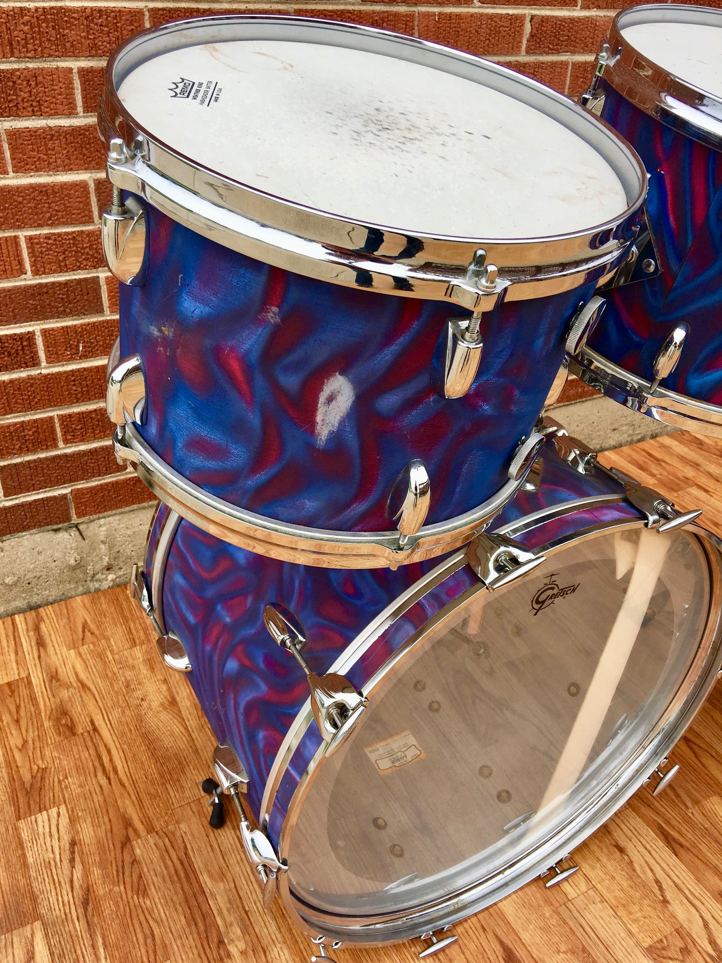 1971 Gretsch Stop Sign Badge Drum Set in Peacock Satin Flame